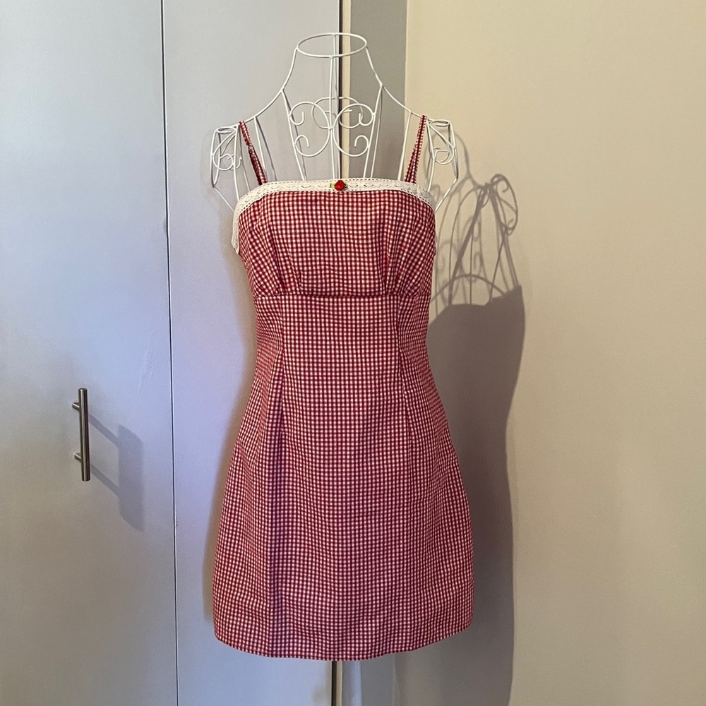 NWT Red Gingham Dress Sz S 100% Cotton